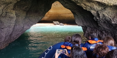 semi rigid boat entering Benagil cave