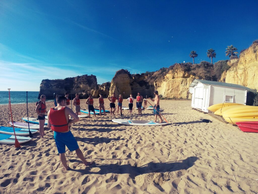 A beach-class is given before we get into the water