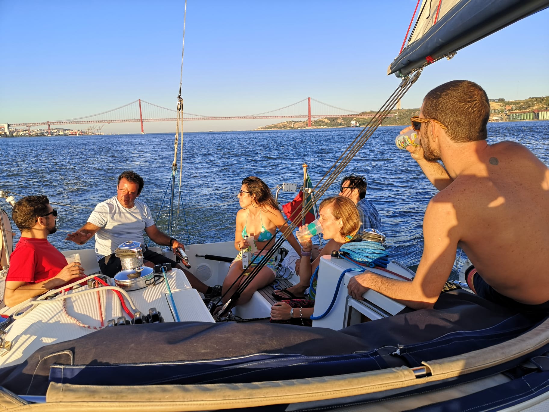 friends sailing in Lisbon