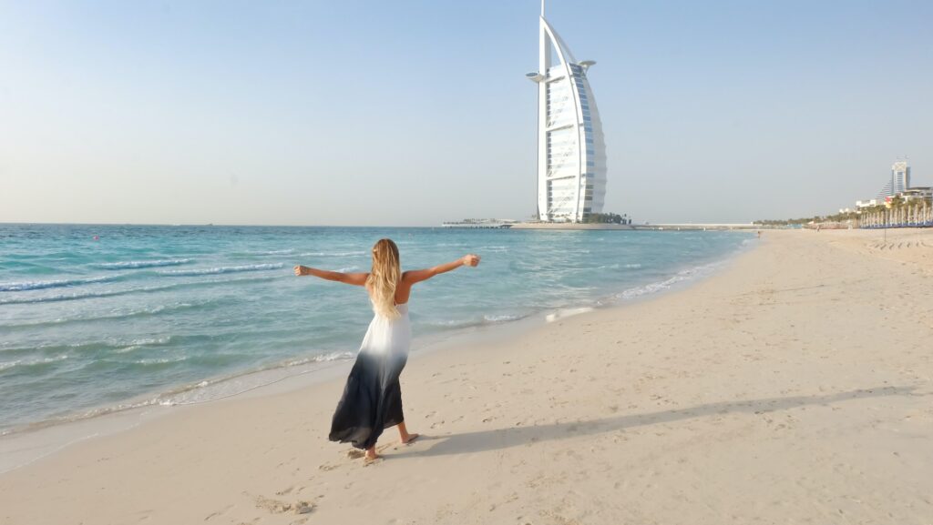 student in beach in dubai